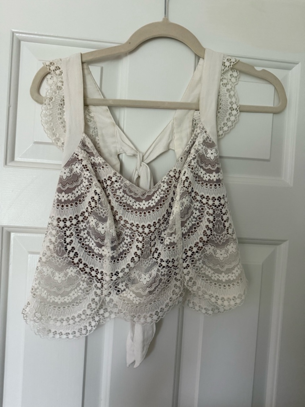 For Love and Lemons Cream Lace Cropped Tank Top - Boho Tie Back